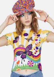 Delia39s Retro Butterfly Collage Print Baby Tee - Multi Dolls Kill at Dolls Kill